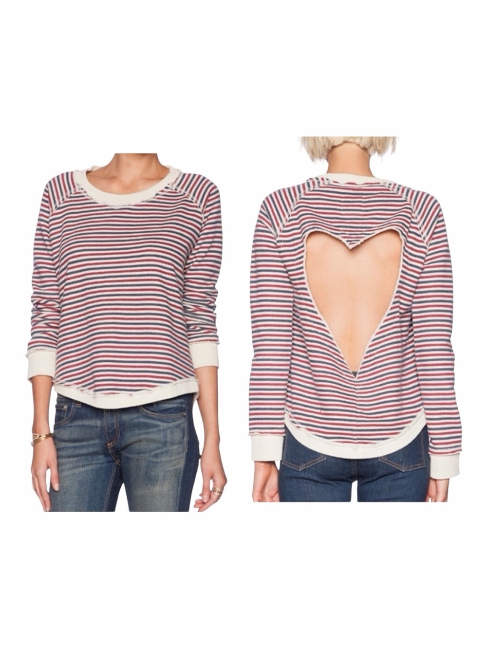 NWT! Chaser Striped Cotton Blend Heart-Cut-Out-Back Sweater. Size Small.